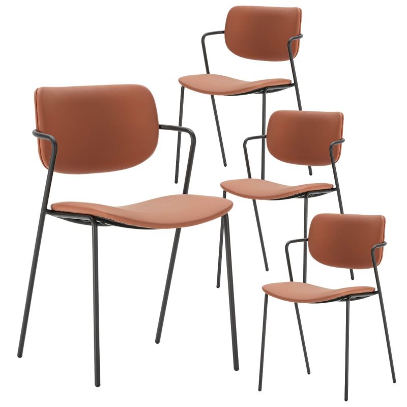 Lot de 4 chaises structure métal noir assise et dossier en PU brique - AKIMA