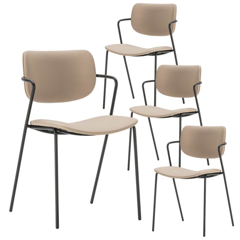 Lot de 4 chaises structure métal noir assise et dossier en PU beige - AKIMA