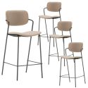 Lot de 4 tabourets de bar structure métal noir assise et dossier en PU gris bleuté - AKIMA