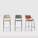 Lot de 4 tabourets de bar structure métal noir assise et dossier en PU gris bleuté - AKIMA