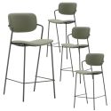 Lot de 4 tabourets de bar structure métal noir assise et dossier en PU vert - AKIMA