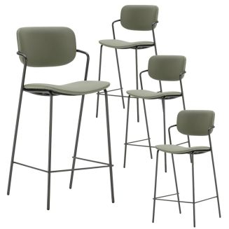Lot de 4 tabourets de bar structure métal noir assise et dossier en PU vert - AKIMA