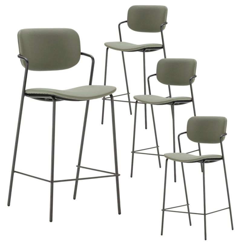 Lot de 4 tabourets de bar structure métal noir assise et dossier en PU vert - AKIMA