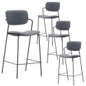 Lot de 4 tabourets de bar structure métal noir assise et dossier en PU brique - AKIMA