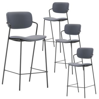 Lot de 4 tabourets de bar structure métal noir assise et dossier en PU brique - AKIMA