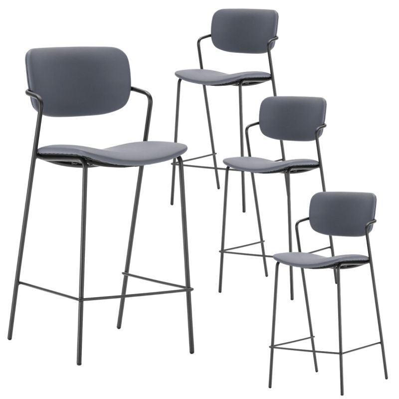 Lot de 4 tabourets de bar structure métal noir assise et dossier en PU brique - AKIMA