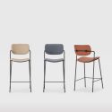 Lot de 4 tabourets de bar structure métal noir assise et dossier en PU brique - AKIMA