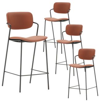 Lot de 4 tabourets de bar structure métal noir assise et dossier en PU beige - AKIMA