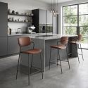 Lot de 4 tabourets de bar structure métal noir assise et dossier en PU beige - AKIMA