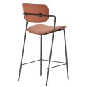 Lot de 4 tabourets de bar structure métal noir assise et dossier en PU beige - AKIMA