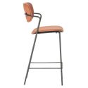 Lot de 4 tabourets de bar structure métal noir assise et dossier en PU beige - AKIMA