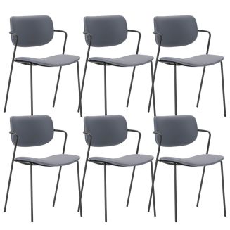 Lot de 6 chaises structure métal noir assise et dossier en PU gris bleuté - AKIMA