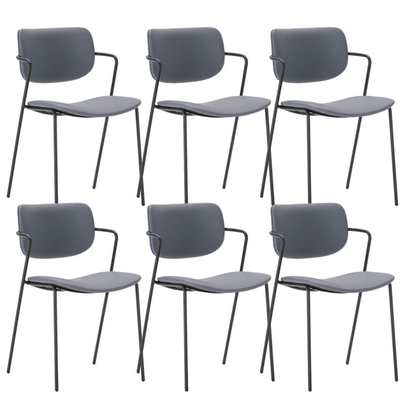 Lot de 6 chaises structure métal noir assise et dossier en PU gris bleuté - AKIMA