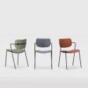 Lot de 6 chaises structure métal noir assise et dossier en PU gris bleuté - AKIMA