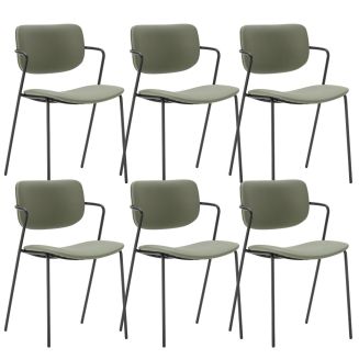Lot de 6 chaises structure métal noir assise et dossier en PU vert - AKIMA