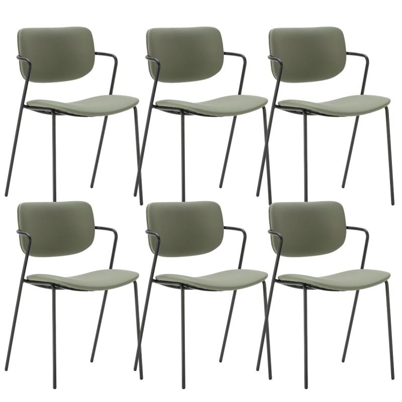 Lot de 6 chaises structure métal noir assise et dossier en PU vert - AKIMA