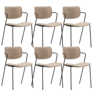 Lot de 6 chaises structure métal noir assise et dossier en PU beige - AKIMA