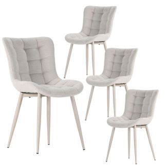 Lot de 4 chaises en tissu maille avec surpiqûres beige pieds métal crème - RIBEL