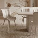 Lot de 4 chaises en tissu maille avec surpiqûres beige pieds métal crème - RIBEL