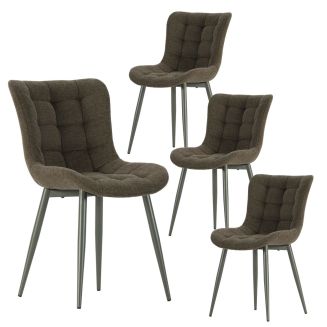 Lot de 4 chaises en tissu maille avec surpiqûres et pieds métal vert - RIBEL
