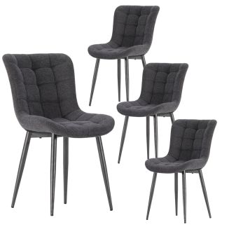Lot de 4 chaises en tissu maille avec surpiqûres et pieds métal gris foncé - RIBEL