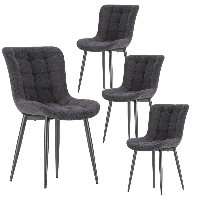Lot de 4 chaises en tissu maille avec surpiqûres et pieds métal gris foncé - RIBEL