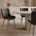 Lot de 4 chaises en tissu maille avec surpiqûres et pieds métal gris foncé - RIBEL