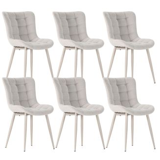 Lot de 6 chaises en tissu maille avec surpiqûres beige pieds métal crème - RIBEL