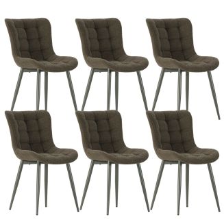 Lot de 6 chaises en tissu maille avec surpiqûres et pieds métal vert - RIBEL