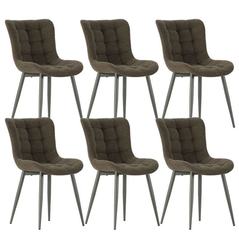 Lot de 6 chaises en tissu maille avec surpiqûres et pieds métal vert - RIBEL