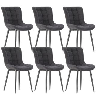 Lot de 6 chaises en tissu maille avec surpiqûres et pieds métal gris foncé - RIBEL