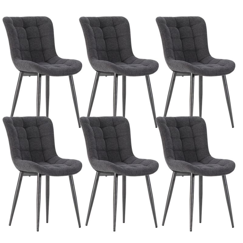 Lot de 6 chaises en tissu maille avec surpiqûres et pieds métal gris foncé - RIBEL
