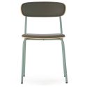 Lot de 4 chaises structure métal gris bleuté assise et dossier bois et PU vert - LAURA