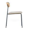 Lot de 4 chaises structure métal bleu foncé assise et dossier bois et PU beige - LAURA