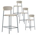 Lot de 4 tabourets de bar structure métal gris bleuté assise et dossier bois et PU vert - LAURA