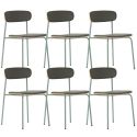 Lot de 6 chaises structure métal gris bleuté assise et dossier bois et PU vert - LAURA