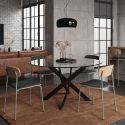 Lot de 6 chaises structure métal gris bleuté assise et dossier bois et PU vert - LAURA