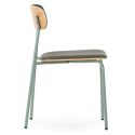 Lot de 6 chaises structure métal gris bleuté assise et dossier bois et PU vert - LAURA