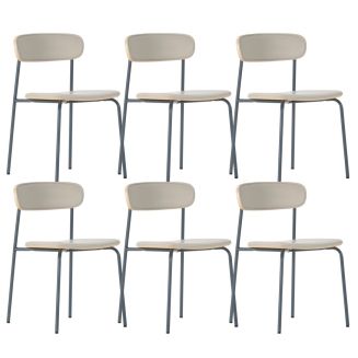 Lot de 6 chaises structure métal bleu foncé assise et dossier bois et PU beige - LAURA