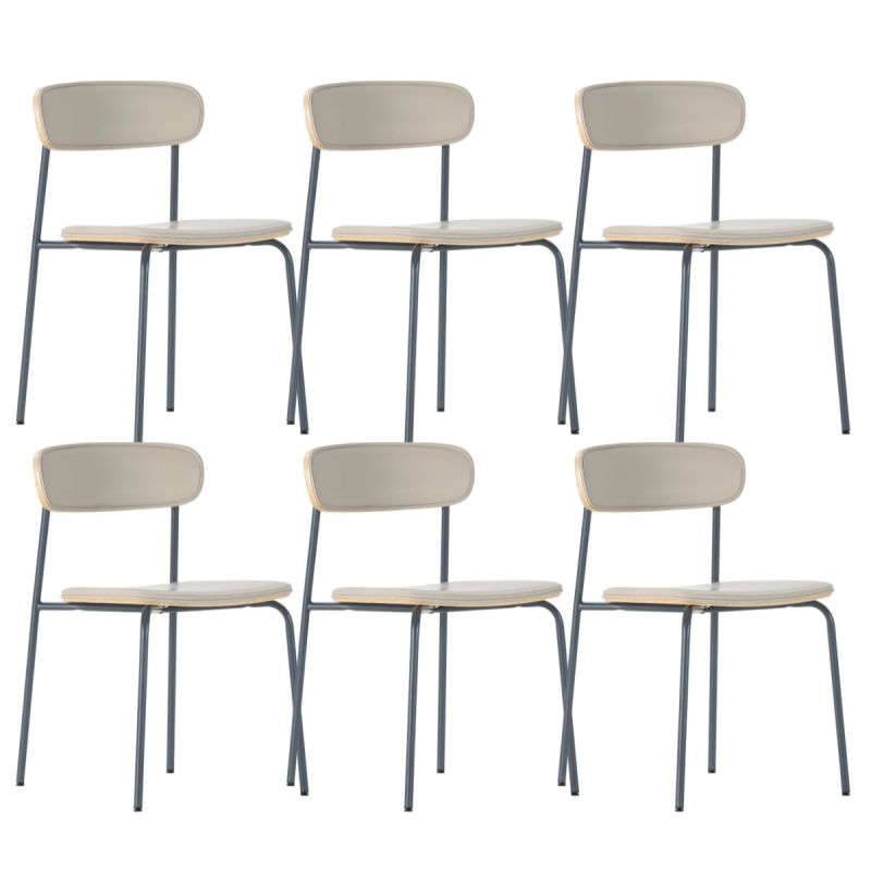 Lot de 6 chaises structure métal bleu foncé assise et dossier bois et PU beige - LAURA