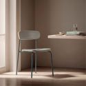 Lot de 6 chaises structure métal bleu foncé assise et dossier bois et PU beige - LAURA