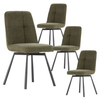 Lot de 4 chaises pivotantes tissu maillé vert surpiqûres décalées et pieds en métal noir - MICHAL