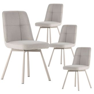 Lot de 4 chaises pivotantes tissu maillé beige surpiqûres décalées et pieds en métal crème - MICHAL