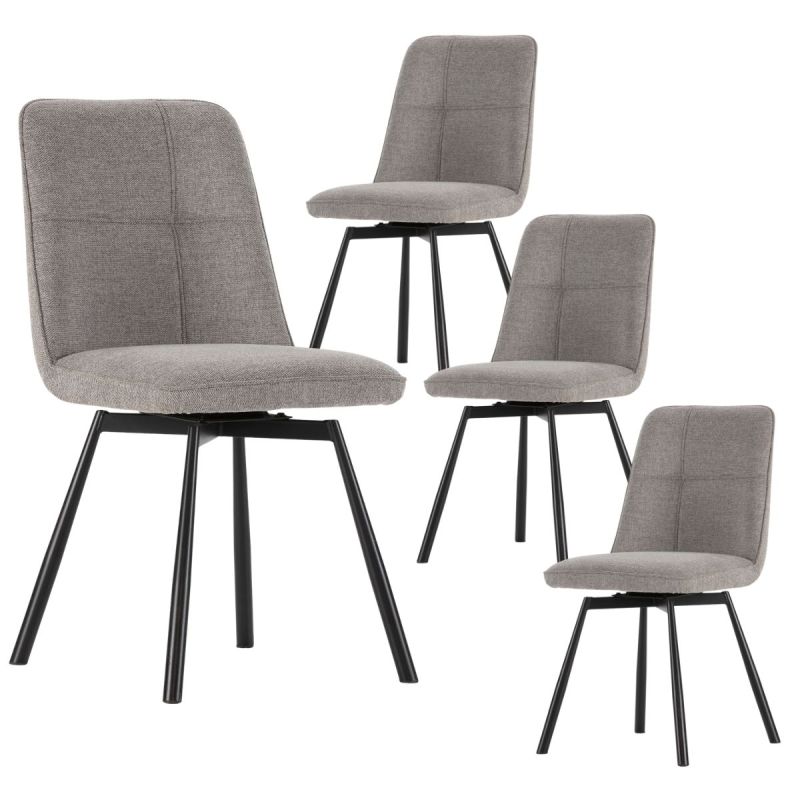 Lot de 4 chaises pivotantes tissu maillé gris surpiqûres décalées et pieds en métal noir - MICHAL
