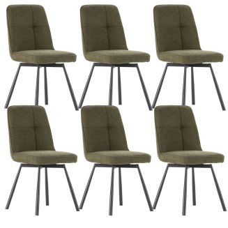 Lot de 6 chaises pivotantes tissu maillé vert surpiqûres décalées et pieds en métal noir - MICHAL