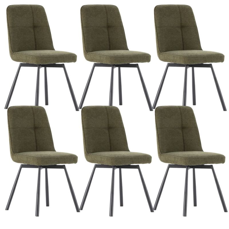 Lot de 6 chaises pivotantes tissu maillé vert surpiqûres décalées et pieds en métal noir - MICHAL