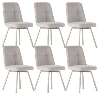 Lot de 6 chaises pivotantes tissu maillé beige surpiqûres décalées et pieds en métal crème - MICHAL