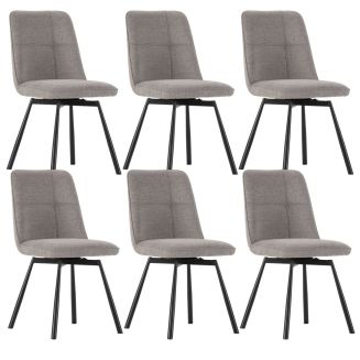 Lot de 6 chaises pivotantes tissu maillé gris surpiqûres décalées et pieds en métal noir - MICHAL