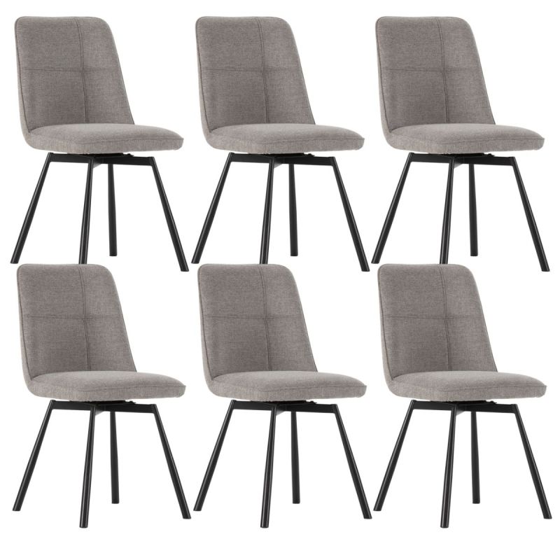 Lot de 6 chaises pivotantes tissu maillé gris surpiqûres décalées et pieds en métal noir - MICHAL