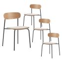 Table ronde blanche + 4 chaises bois taupe et métal noir - CANTIQUE